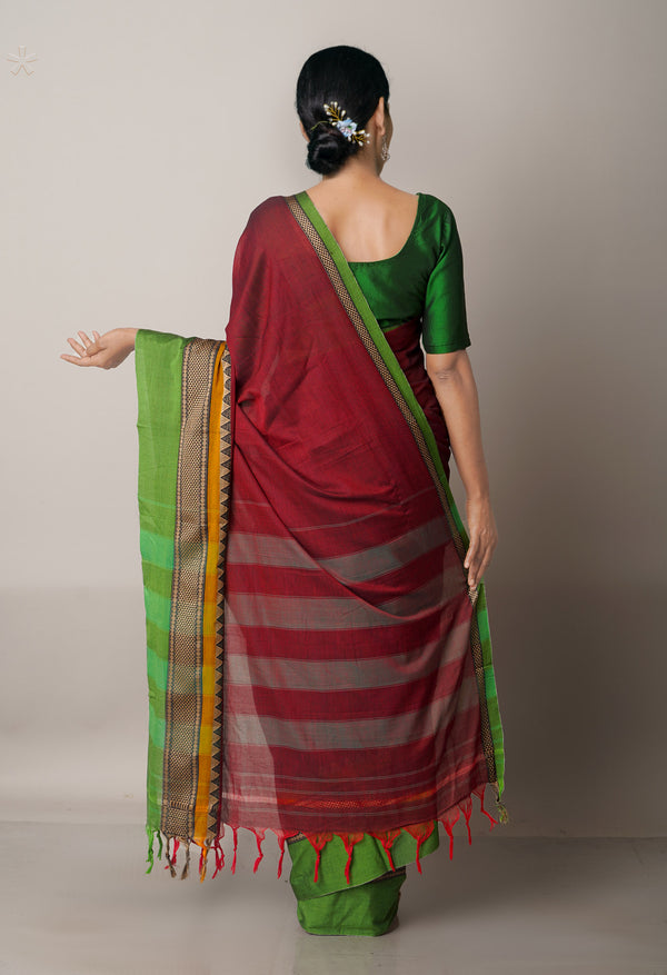 Maroon Pure Handloom Pavani Narayanpet Cotton Saree-UNM67776