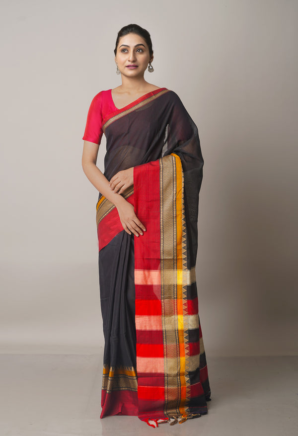 Black Pure Handloom Pavani Narayanpet Cotton Saree-UNM67777