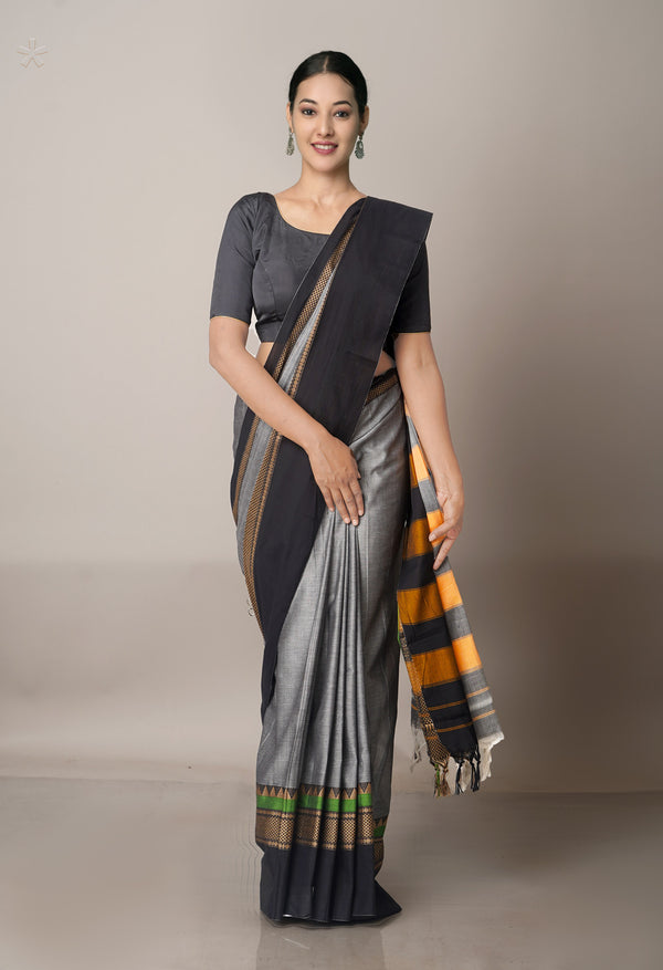 Grey Pure Handloom Pavani Narayanpet Cotton Saree-UNM67779