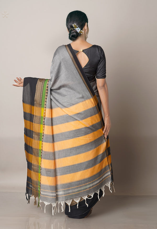 Grey Pure Handloom Pavani Narayanpet Cotton Saree-UNM67779