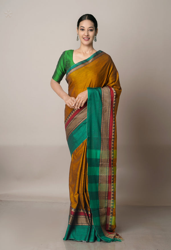 Mustrad Yellow Pure Handloom Pavani Narayanpet Cotton Saree-UNM67780