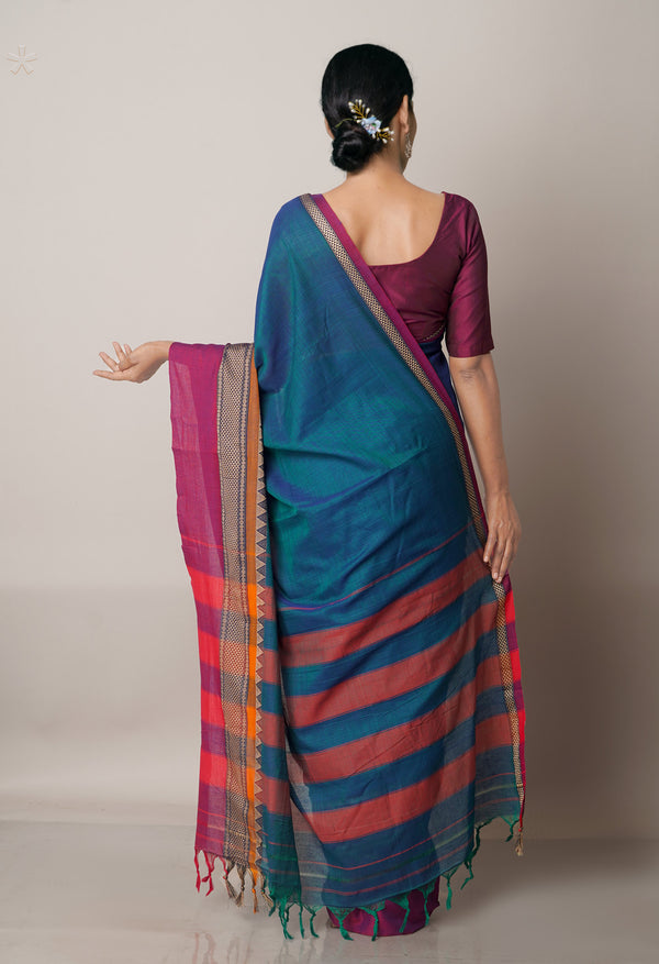 Teal Blue Pure Handloom Pavani Narayanpet Cotton Saree-UNM67782