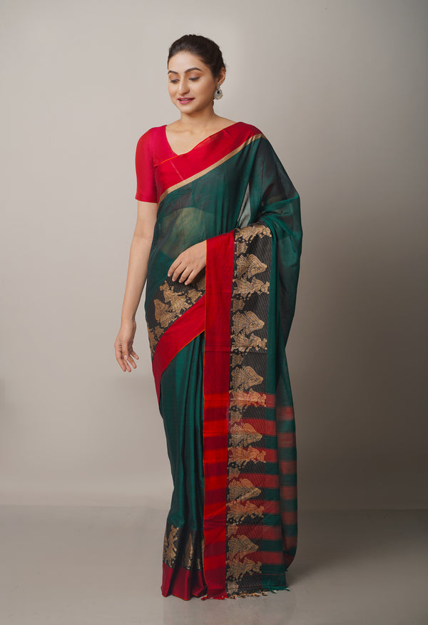 Dark GreenMaroon Pure Handloom Pavani Narayanpet Cotton Saree-UNM67784