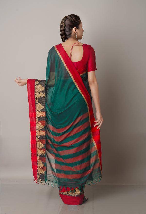 Dark GreenMaroon Pure Handloom Pavani Narayanpet Cotton Saree-UNM67784