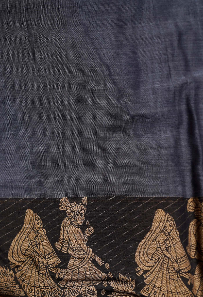 Grey-Orange Pure Handloom Pavani Narayanpet Cotton Saree-UNM67785