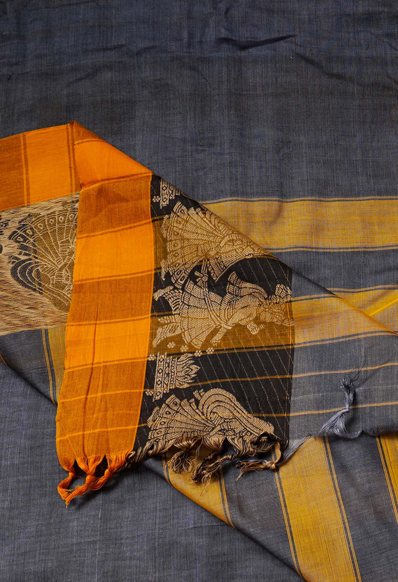 Grey-Orange Pure Handloom Pavani Narayanpet Cotton Saree-UNM67785