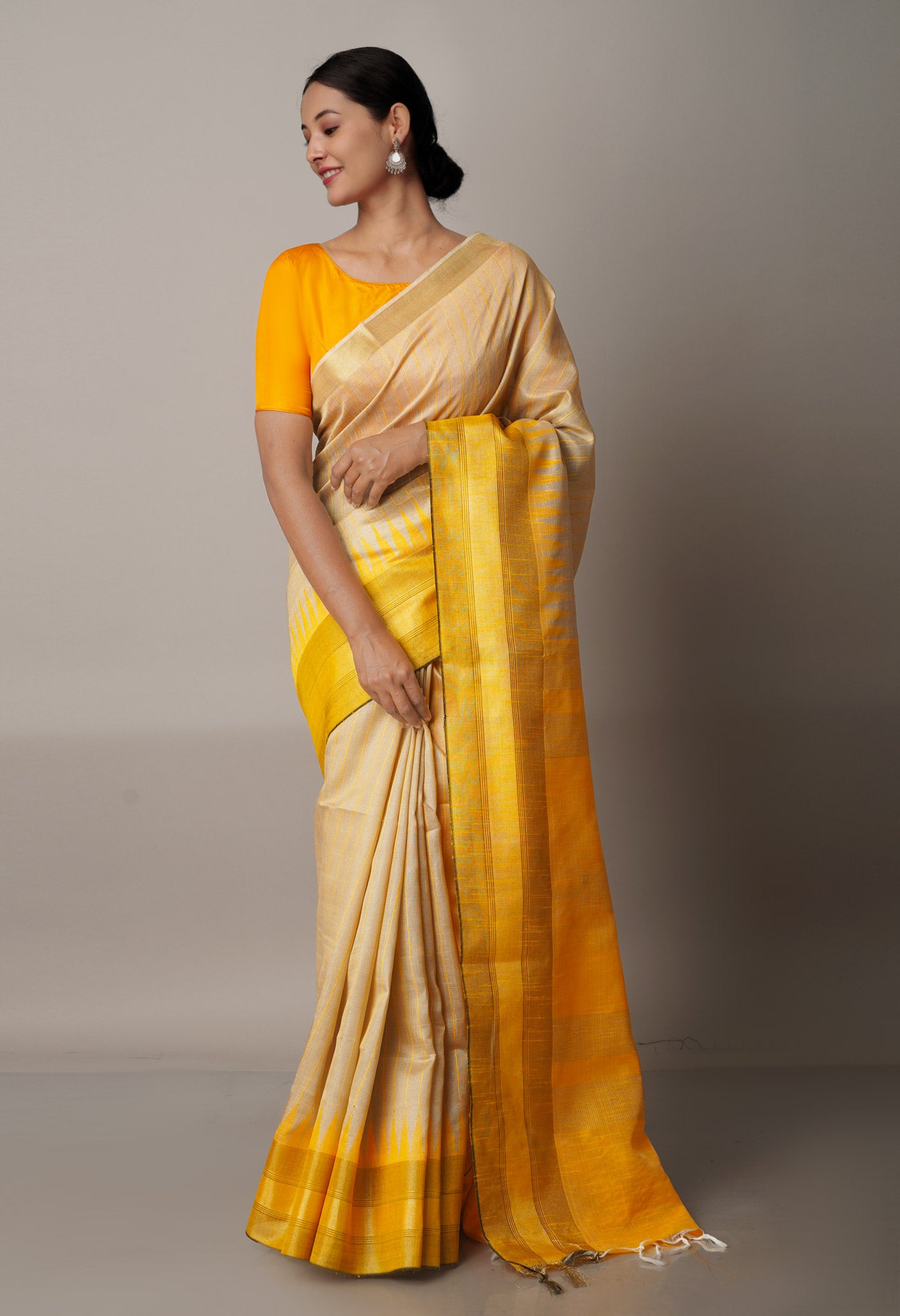 Cream  Dupion Silk Saree-UNM67795