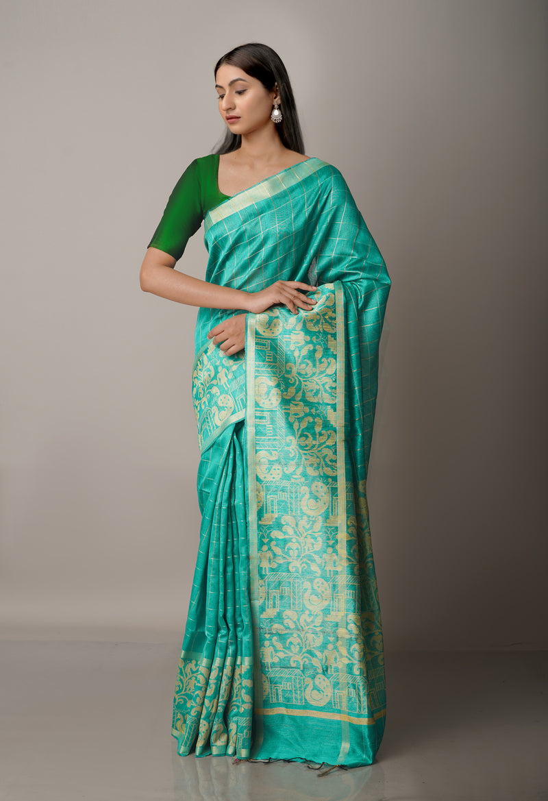 Green  Dupion Silk Saree-UNM67838