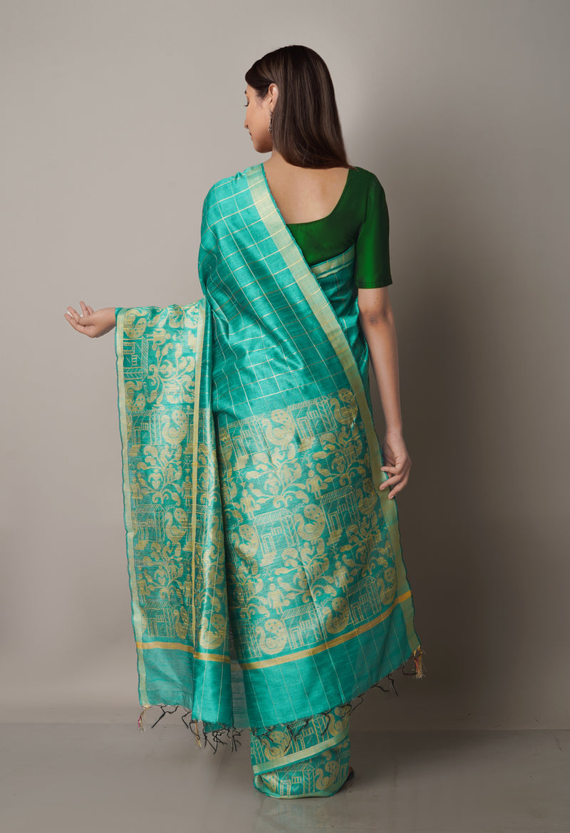 Green  Dupion Silk Saree-UNM67838