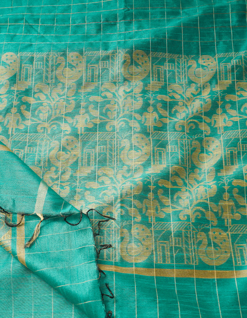 Green  Dupion Silk Saree-UNM67838