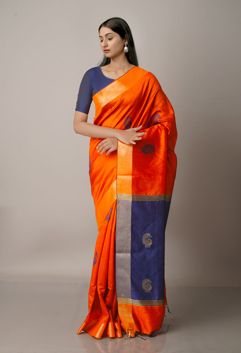 Rust Orange  Dupion Silk Saree-UNM67845