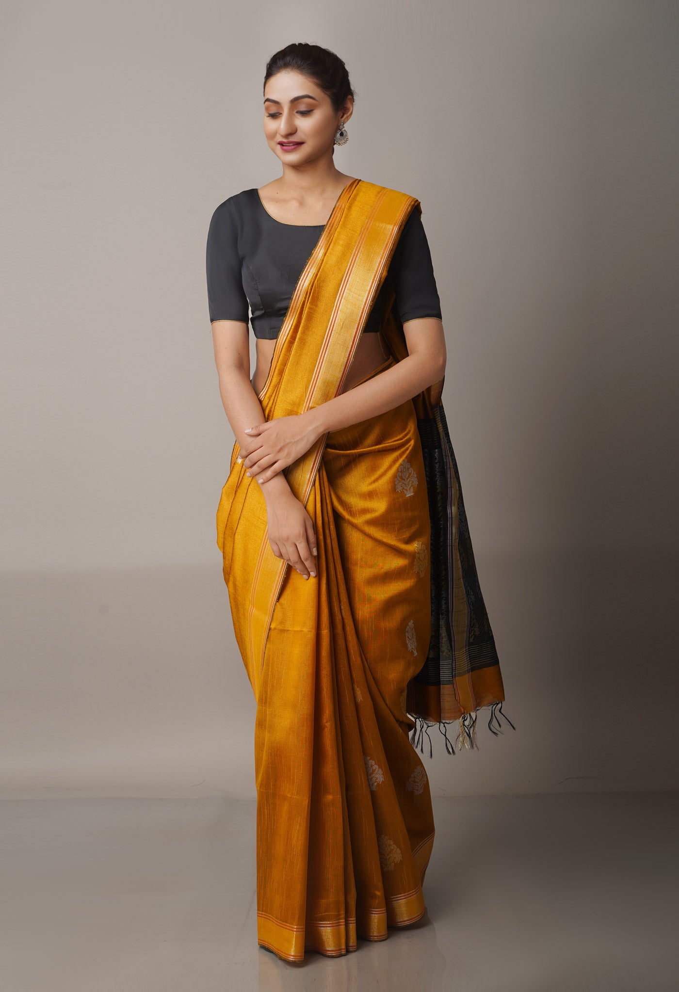 Mustrad Yellow  Dupion Silk Saree-UNM67851