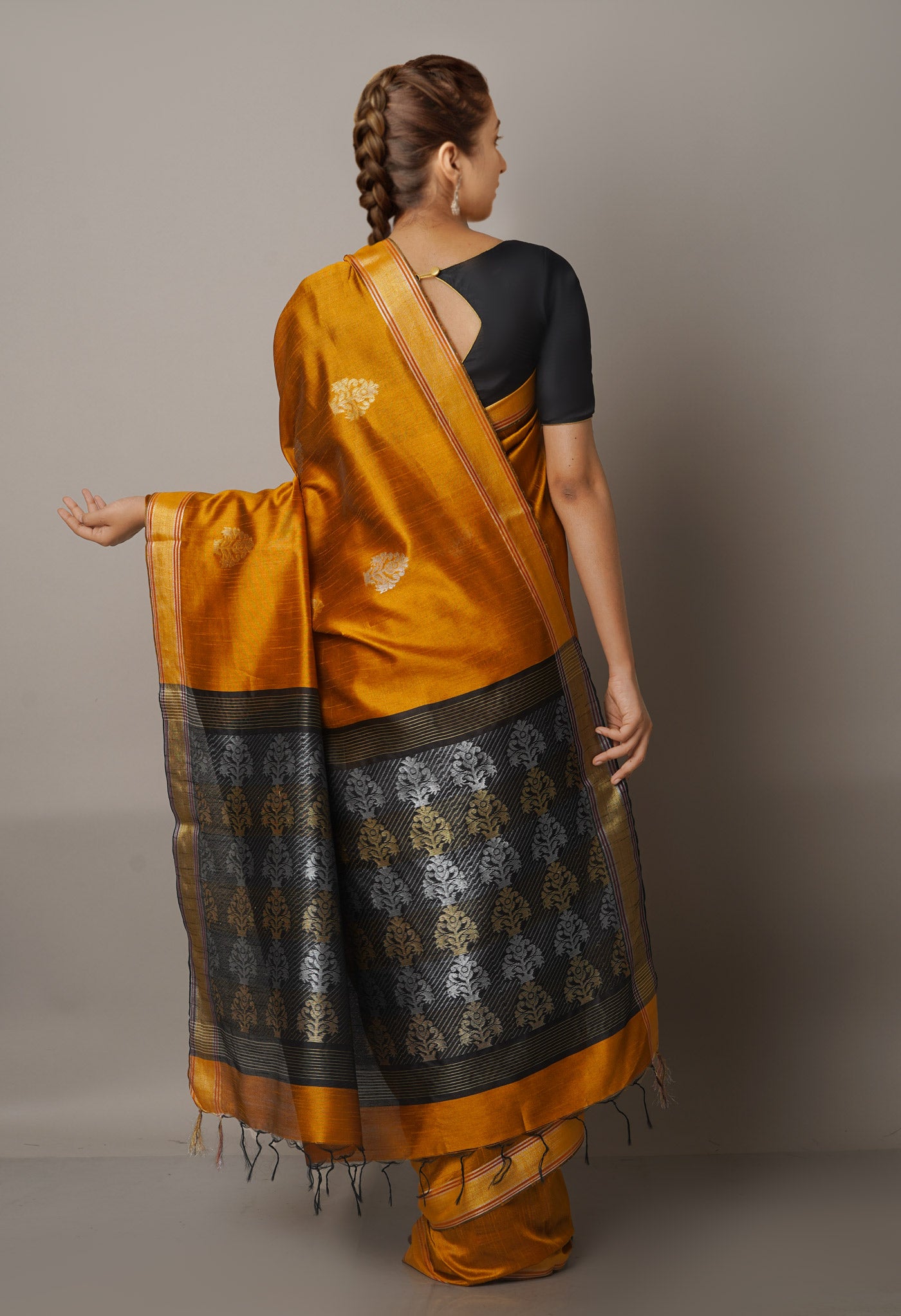 Mustrad Yellow  Dupion Silk Saree-UNM67851