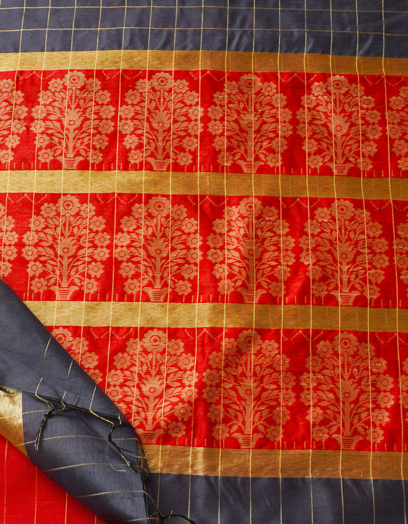 Grey Dupion Silk Saree-UNM67854