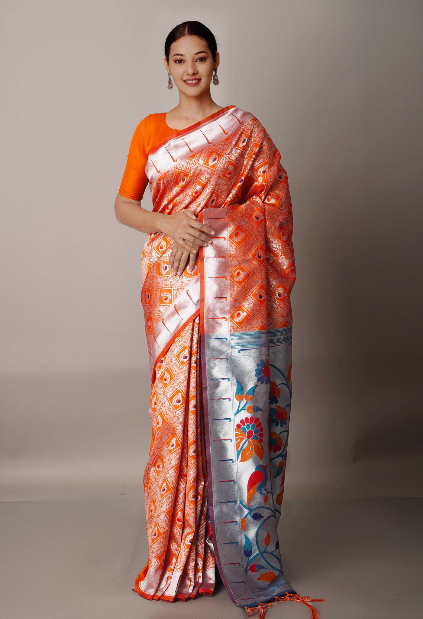 Orange  Paithani Silk Saree-UNM67887