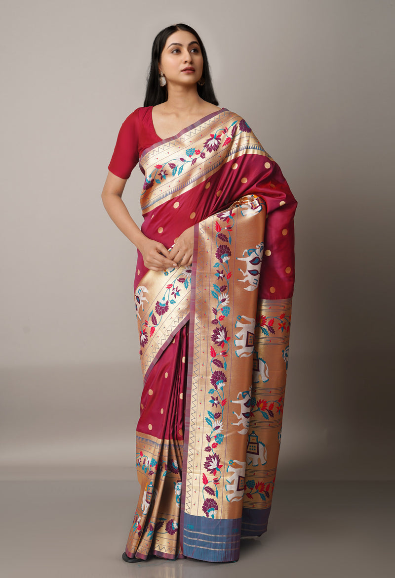 Maroon  Paithani Silk Saree-UNM67899