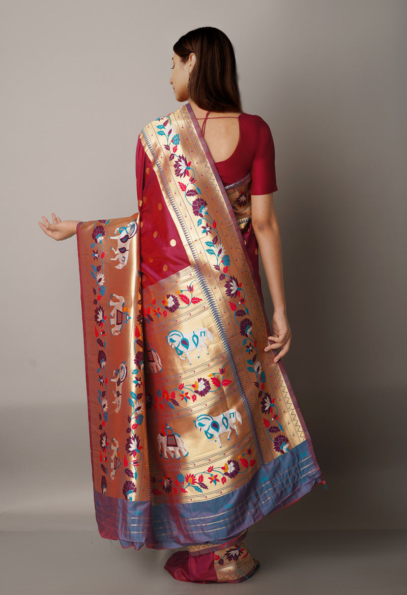 Maroon  Paithani Silk Saree-UNM67899