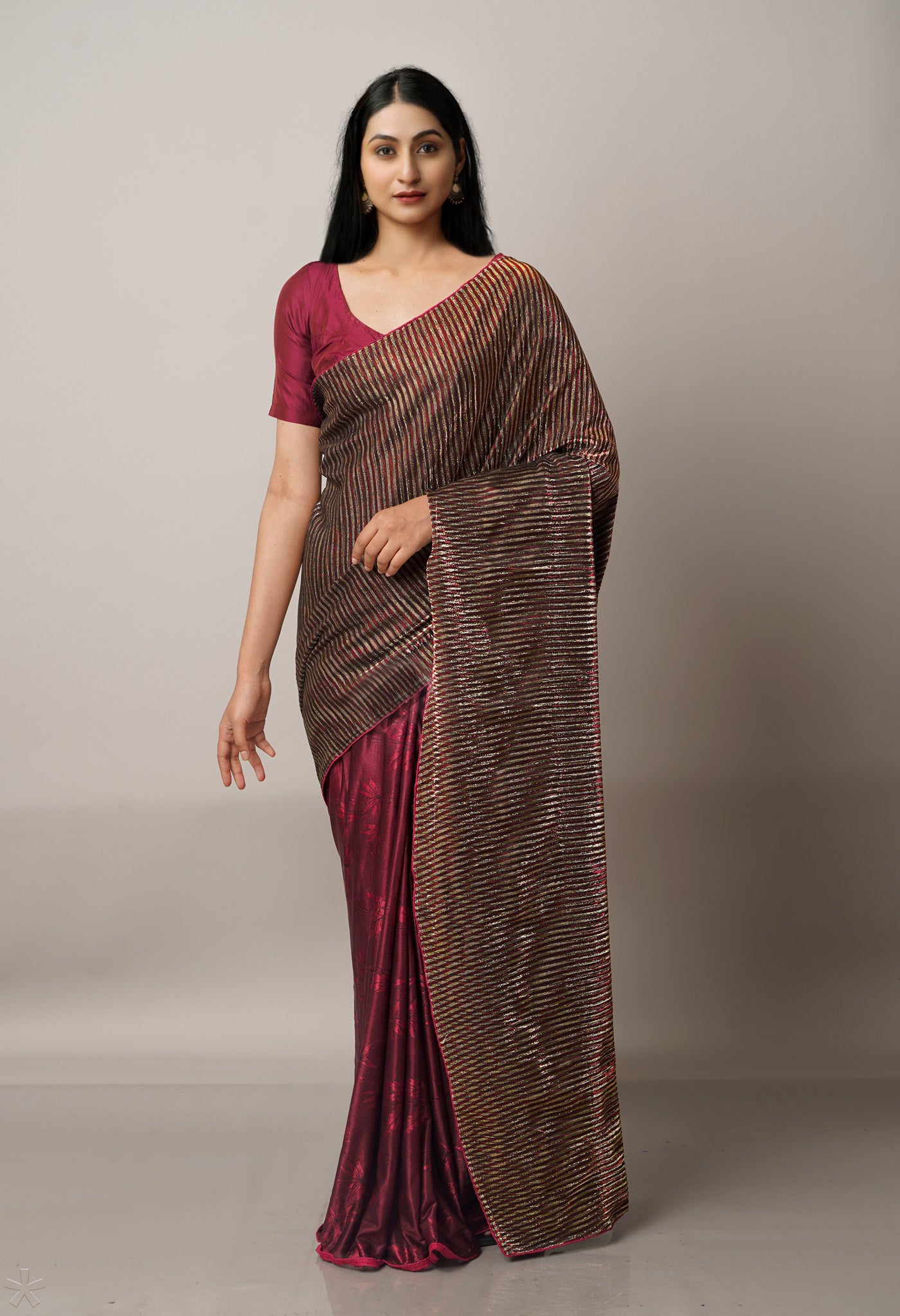 Maroon  Crushed Soft Silk Saree-UNM67980