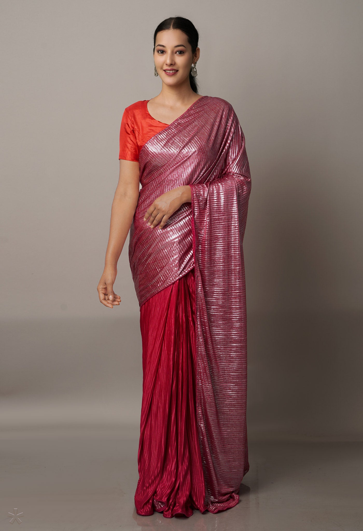 Red  Crushed Soft Silk Saree-UNM67982