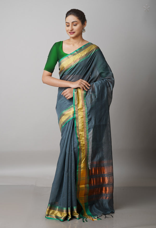 Dark Grey  Banarasi Silk Saree-UNM67997