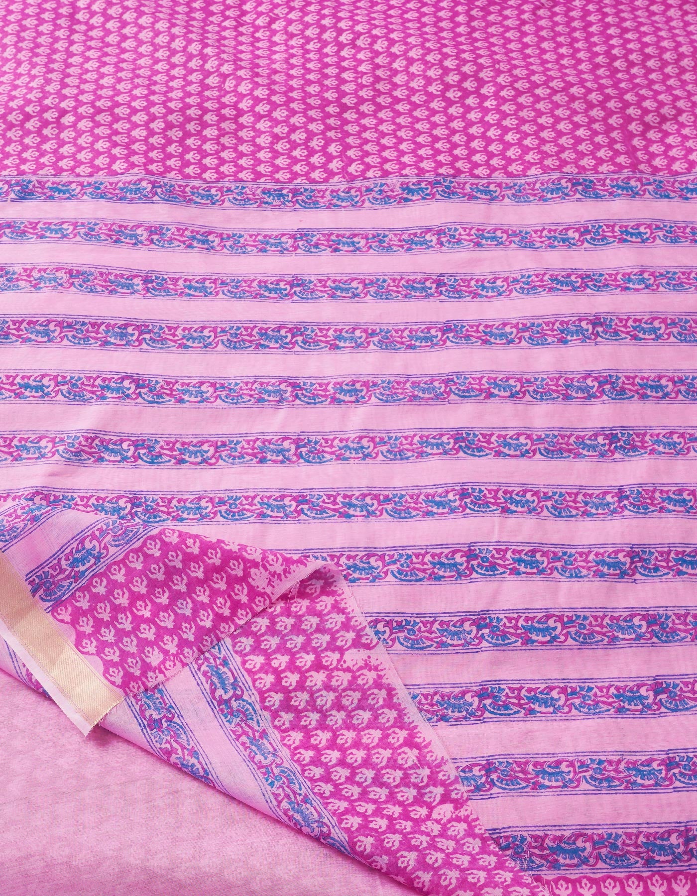 Pink  Block Printed Chanderi Sico Saree-UNM68063