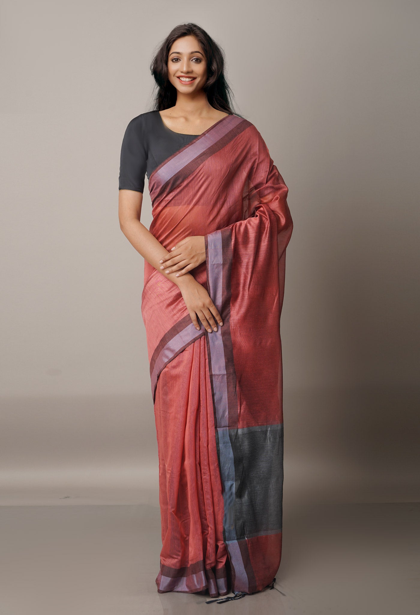 Peach Red  Chanderi Sico Saree-UNM68097