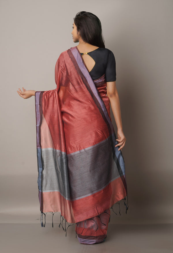 Peach Red  Chanderi Sico Saree-UNM68097