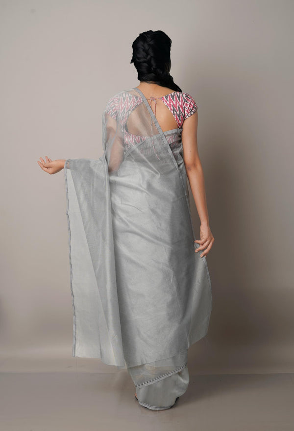 Grey  Meghalaya Checks Supernet Saree-UNM68106