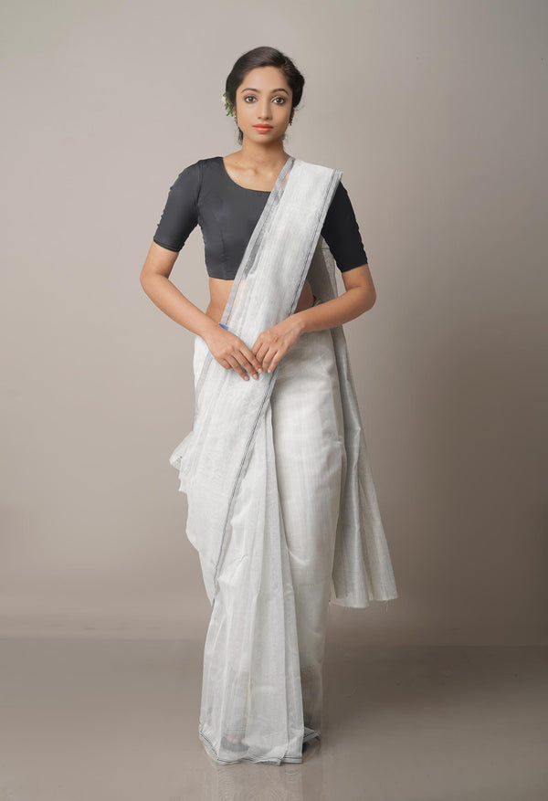 Light Grey Meghalaya Checks Supernet Saree-UNM68109