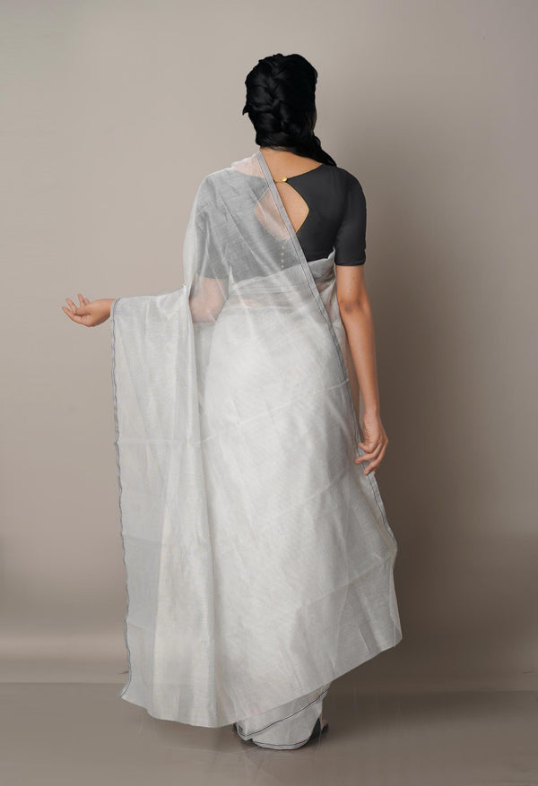 Light Grey Meghalaya Checks Supernet Saree-UNM68109