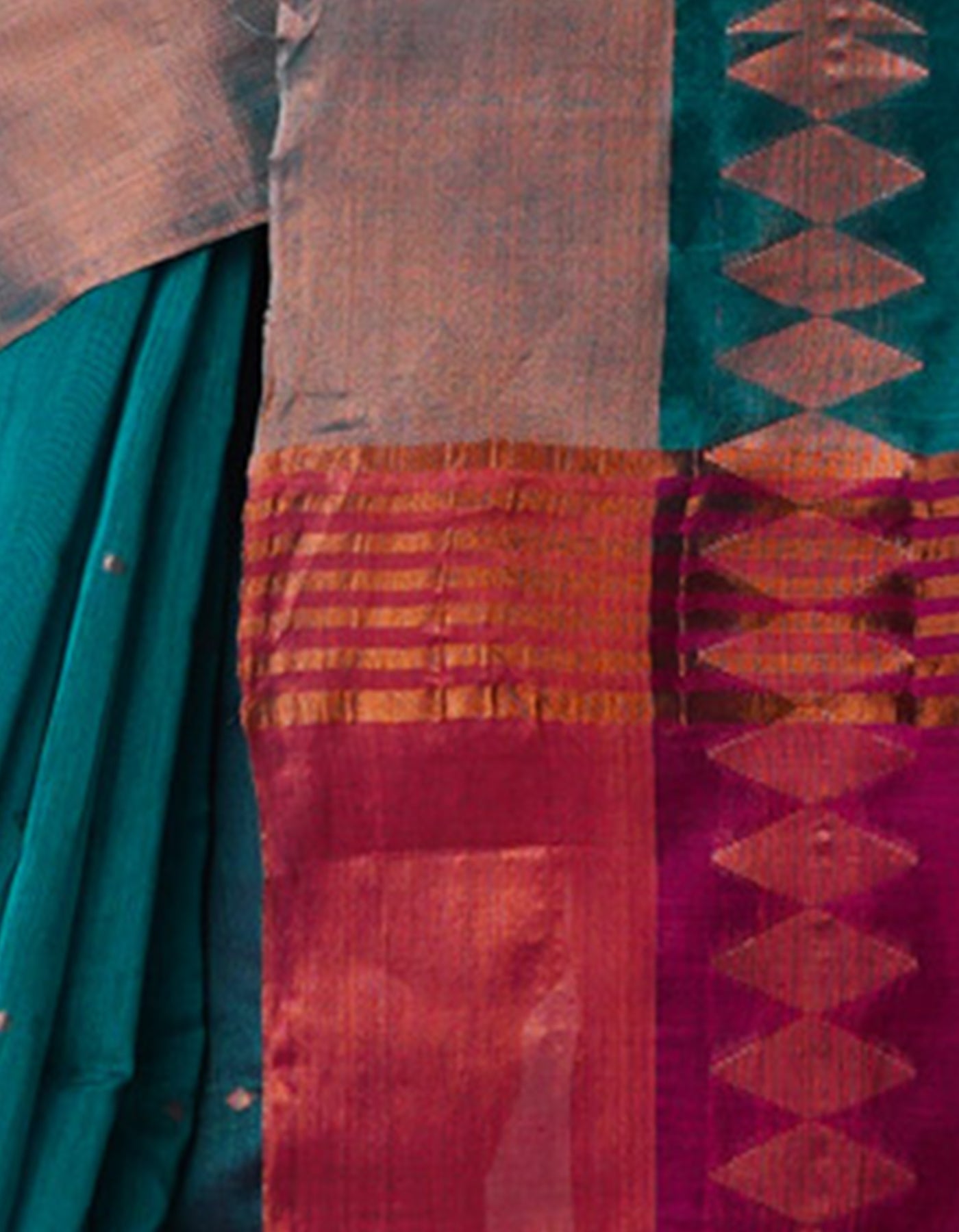 Peacock Green  Handloom Jamdhani Bengal Linen Saree-UNM68110