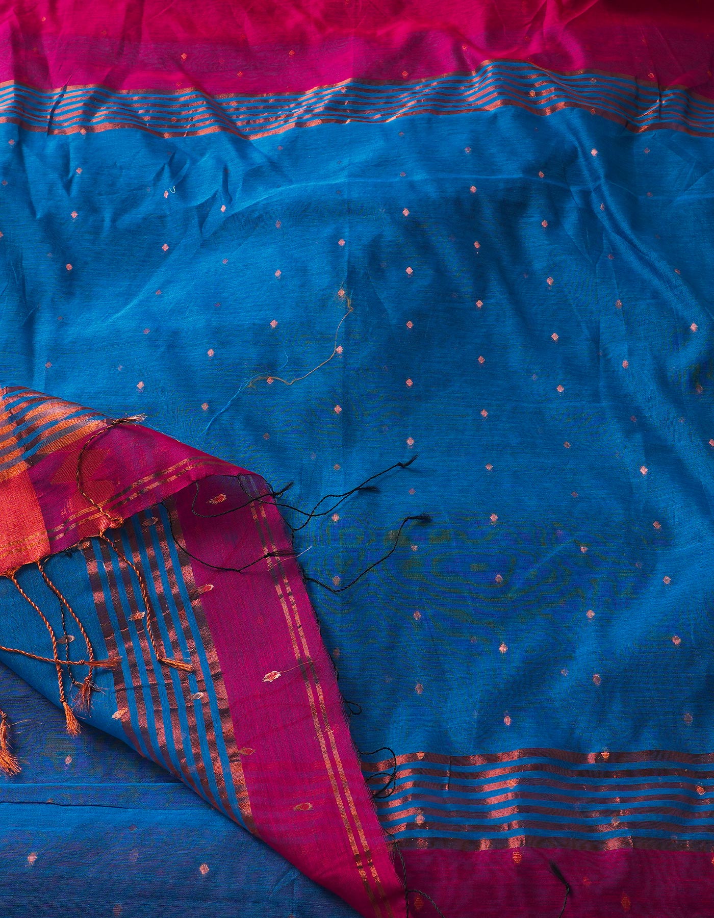 Magenta Pink Handloom Jamdhani Bengal Linen Saree-UNM68111