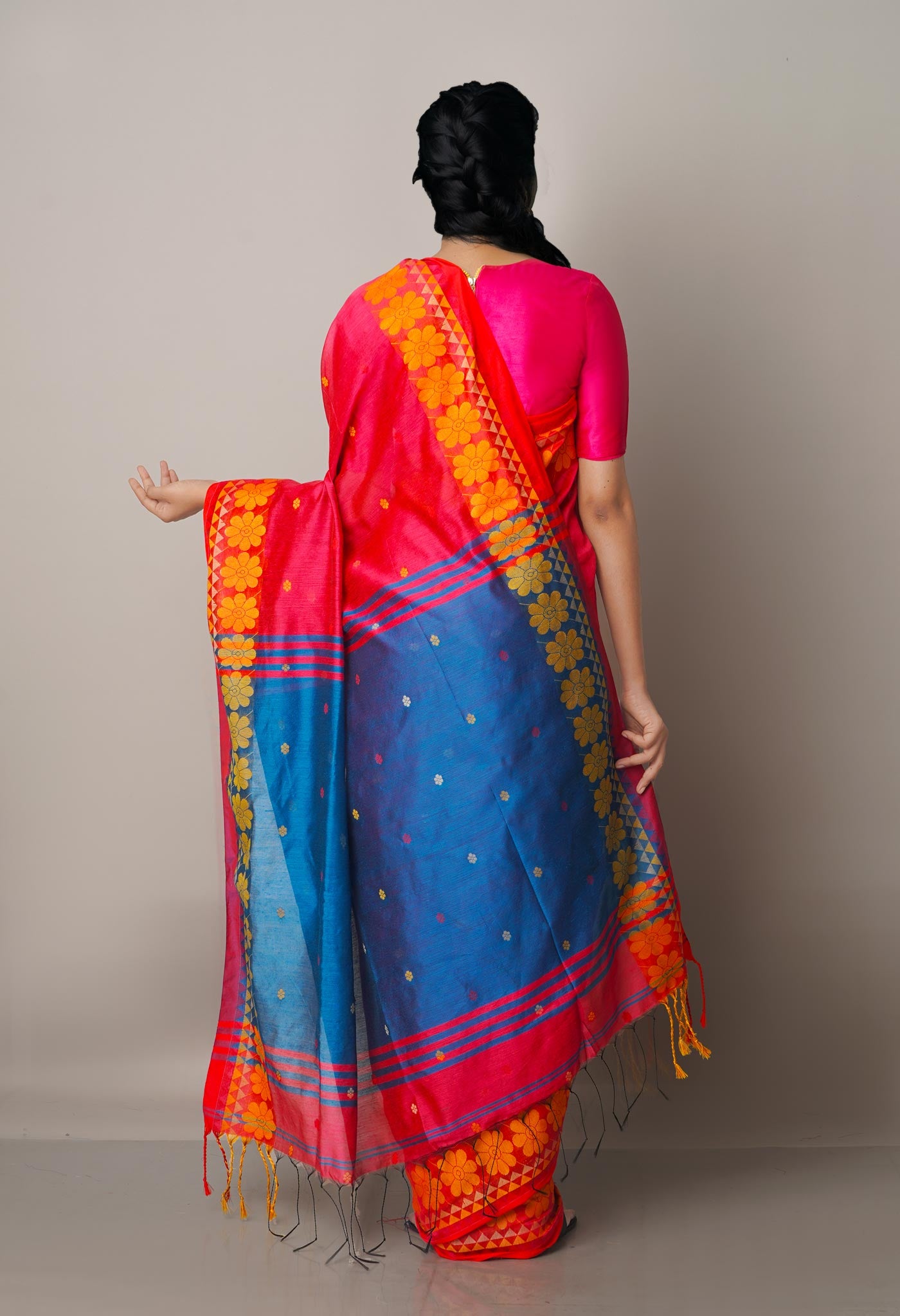 Pink Handloom Jamdhani Bengal Sico Saree-UNM68162