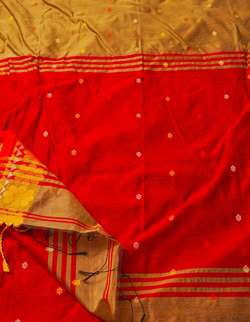 Brown Handloom Jamdhani Bengal Sico Saree-UNM68166
