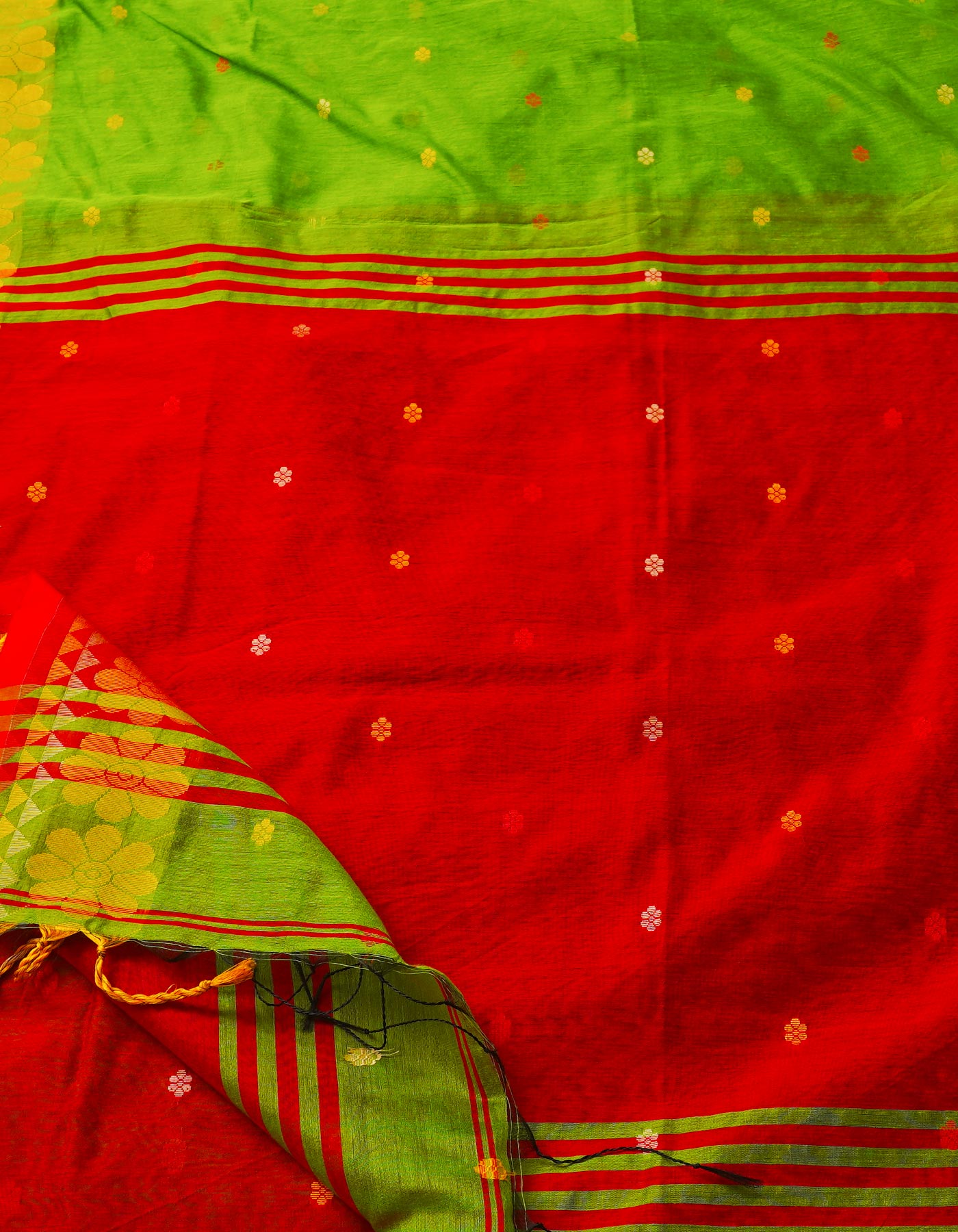Green Handloom Jamdhani Bengal Sico Saree-UNM68167
