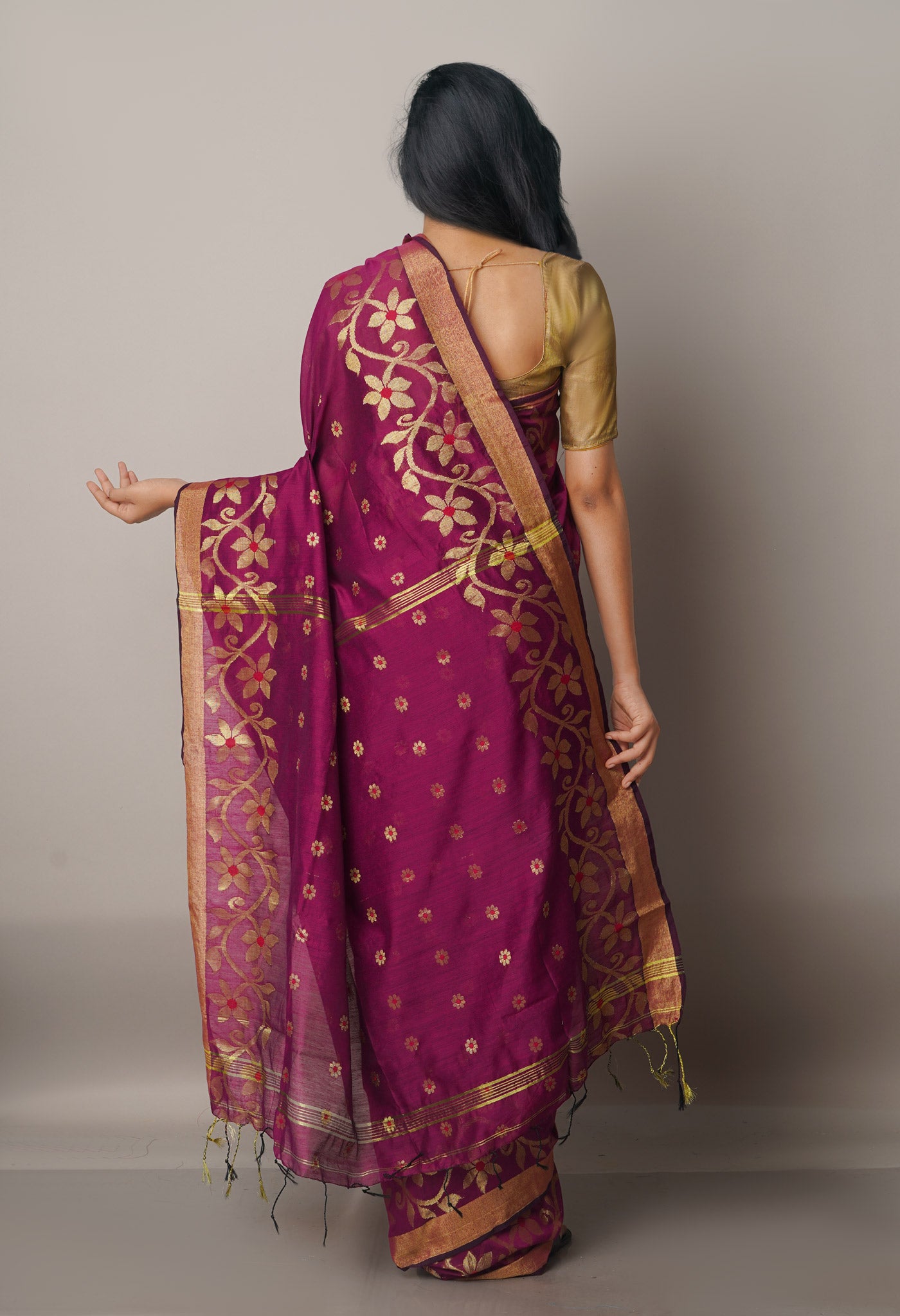 Purple Handloom Jamdhani Bengal Sico Saree-UNM68174