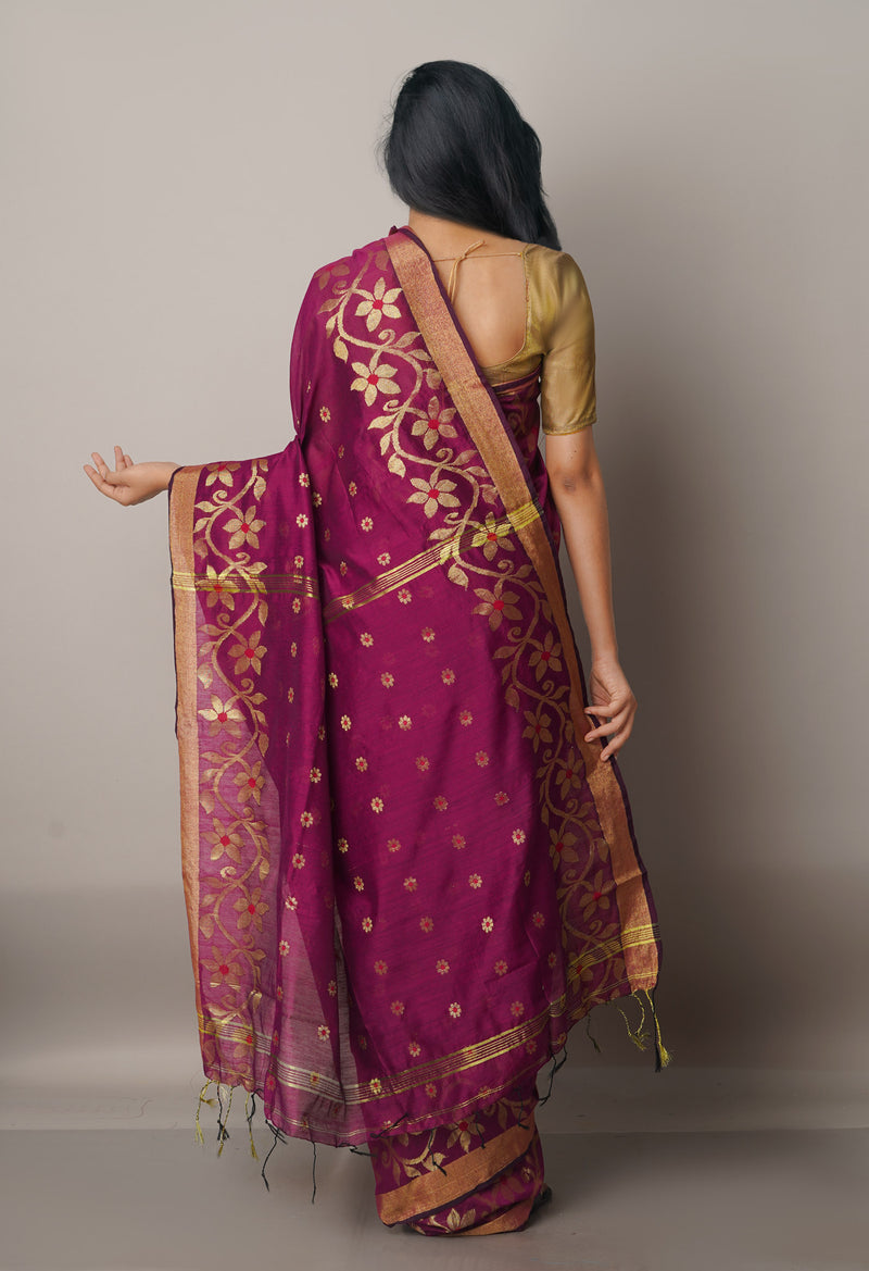 Purple Handloom Jamdhani Bengal Sico Saree-UNM68174