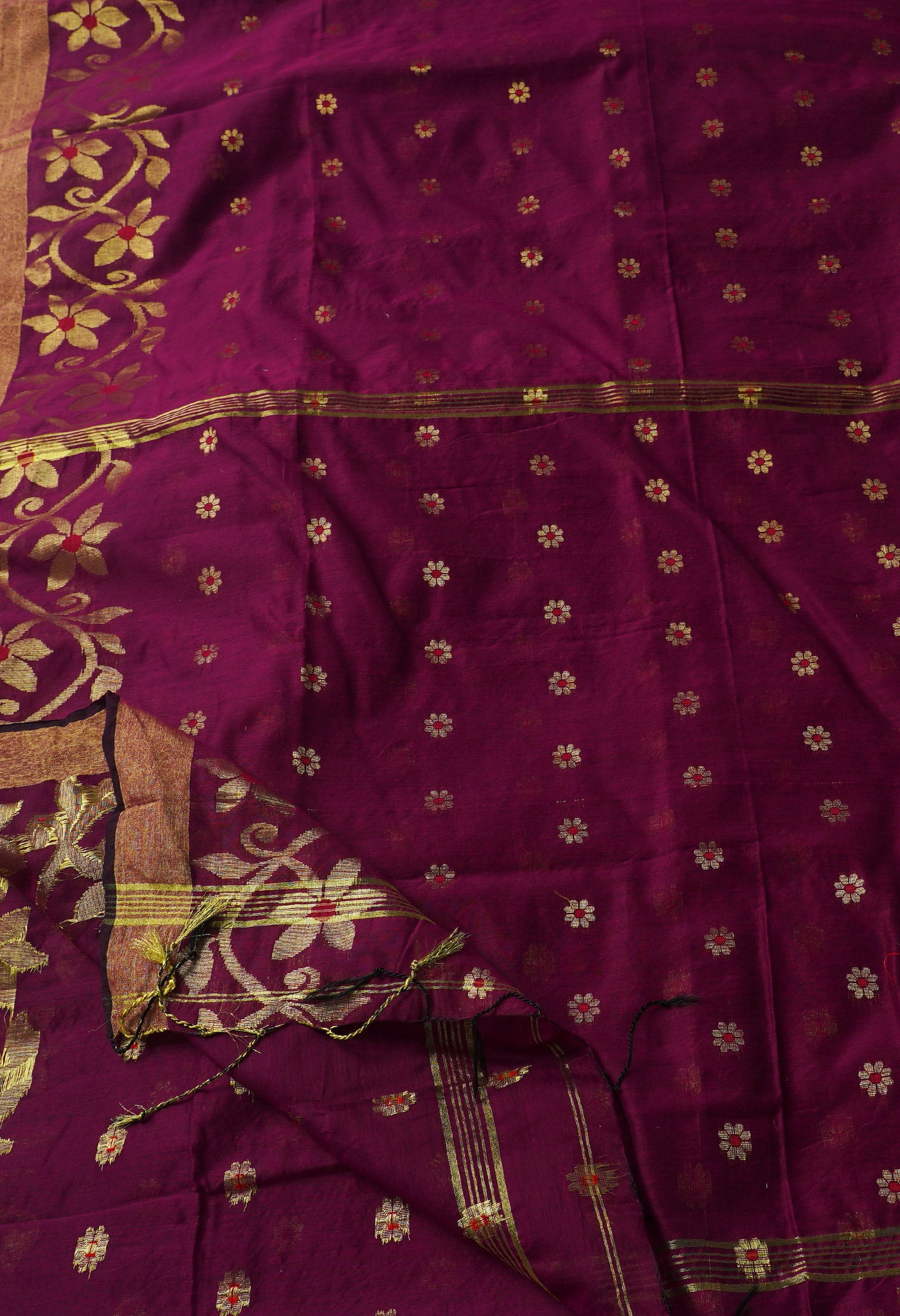 Purple Handloom Jamdhani Bengal Sico Saree-UNM68174