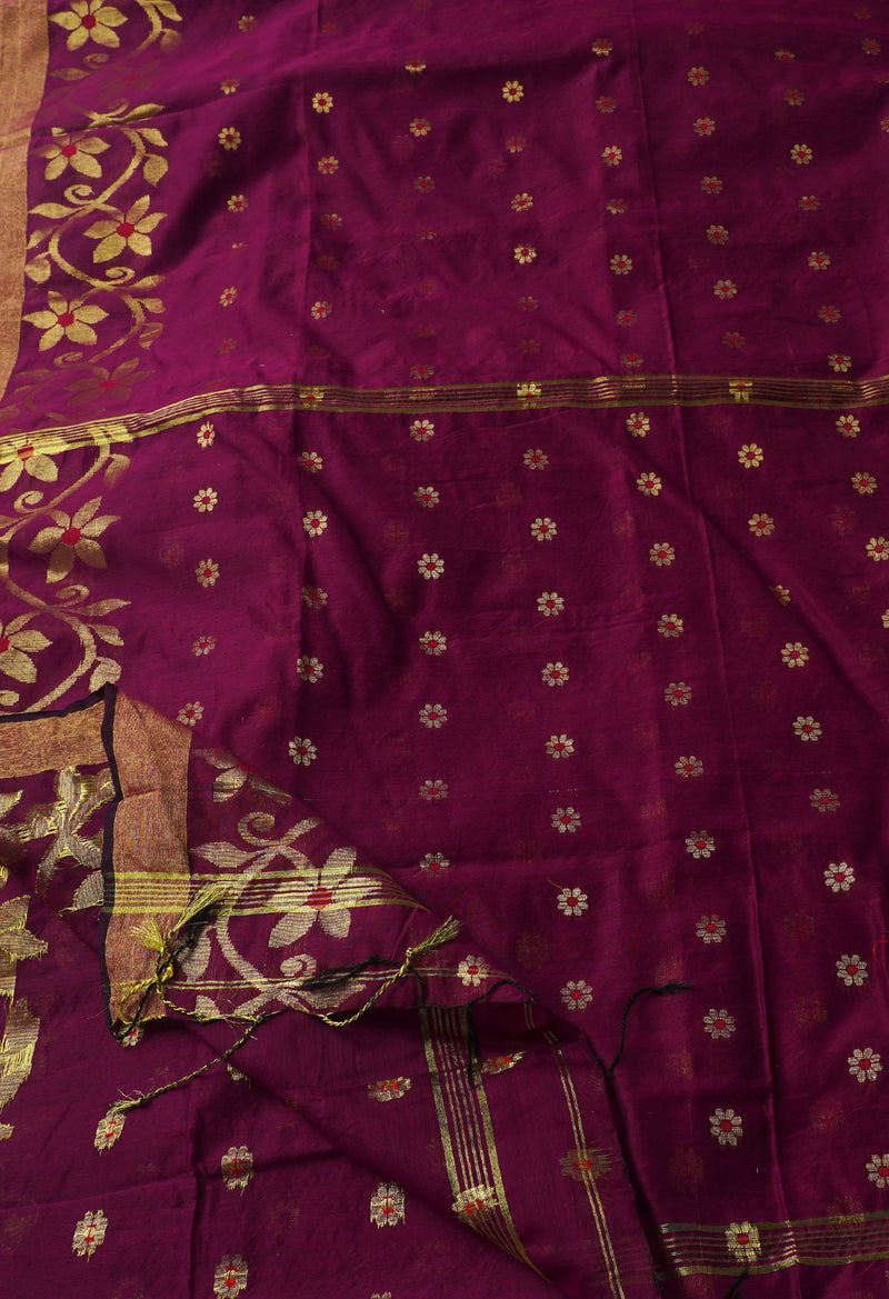 Purple Handloom Jamdhani Bengal Sico Saree-UNM68174