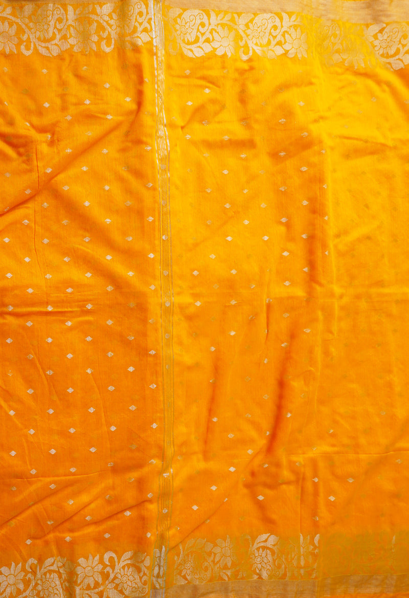 Yellow-Orange Handloom Jamdhani Bengal Sico Saree-UNM68179