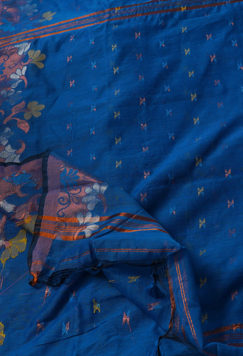 Blue Handloom Jamdhani Bengal Sico Saree-UNM68195