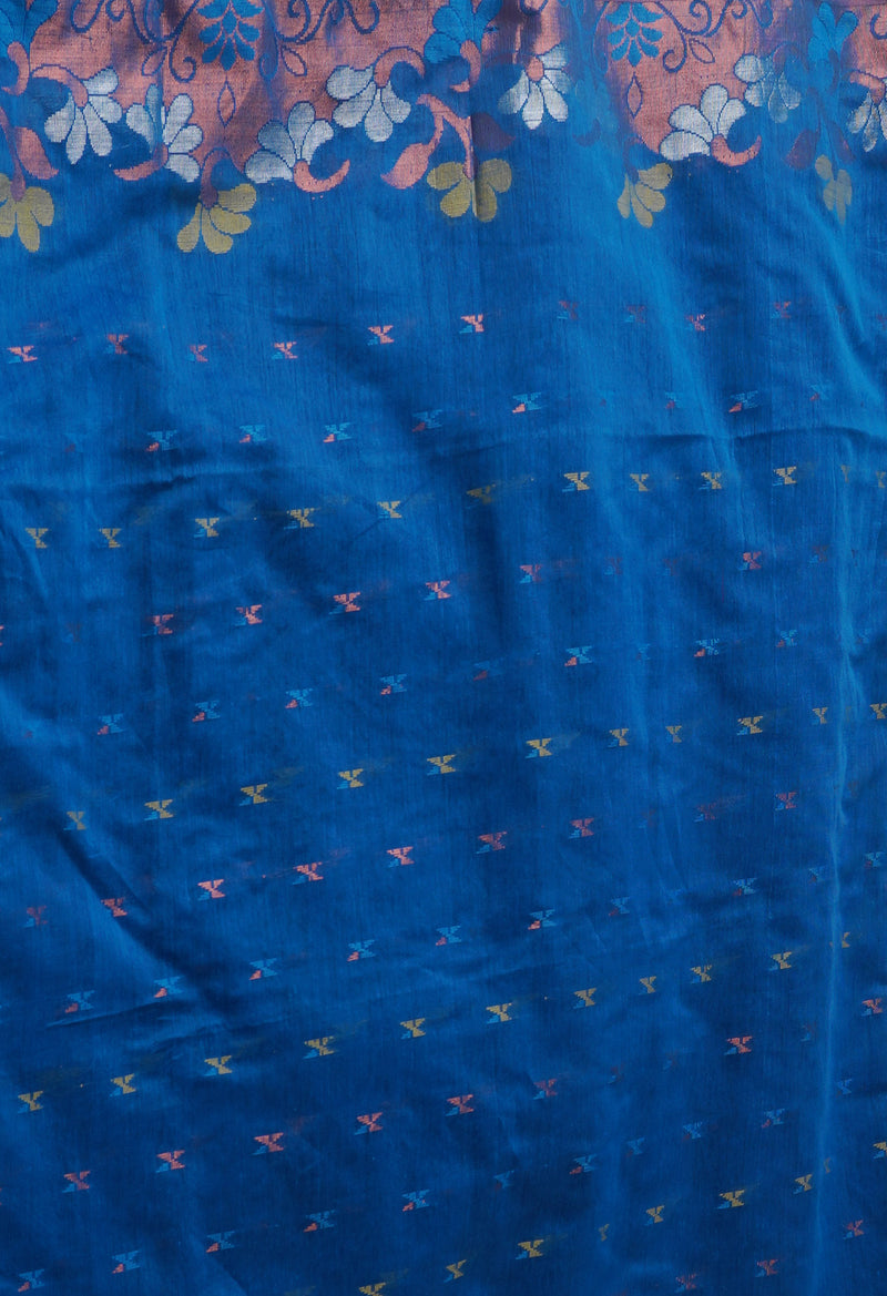 Blue Handloom Jamdhani Bengal Sico Saree-UNM68195