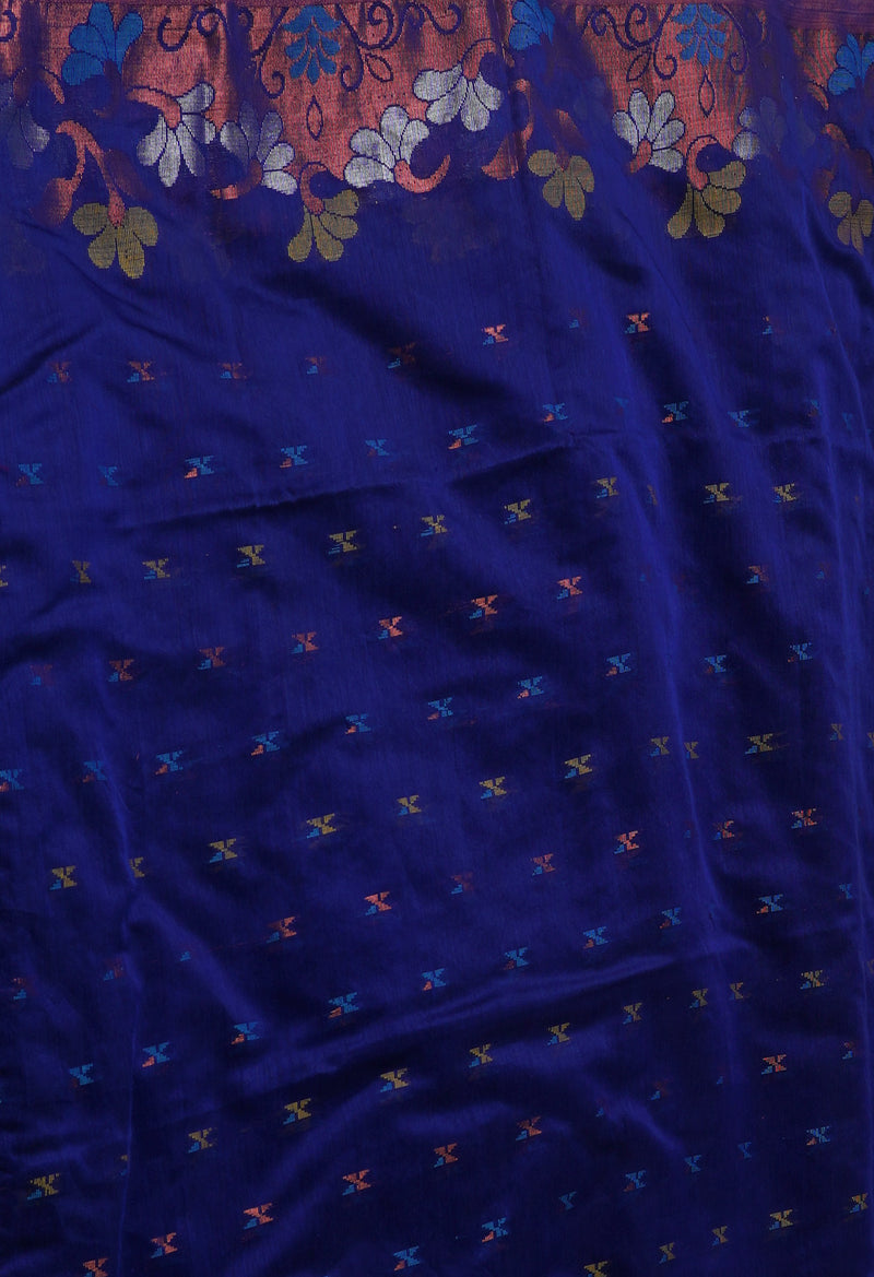 Navy Blue Handloom Jamdhani Bengal Sico Saree-UNM68196