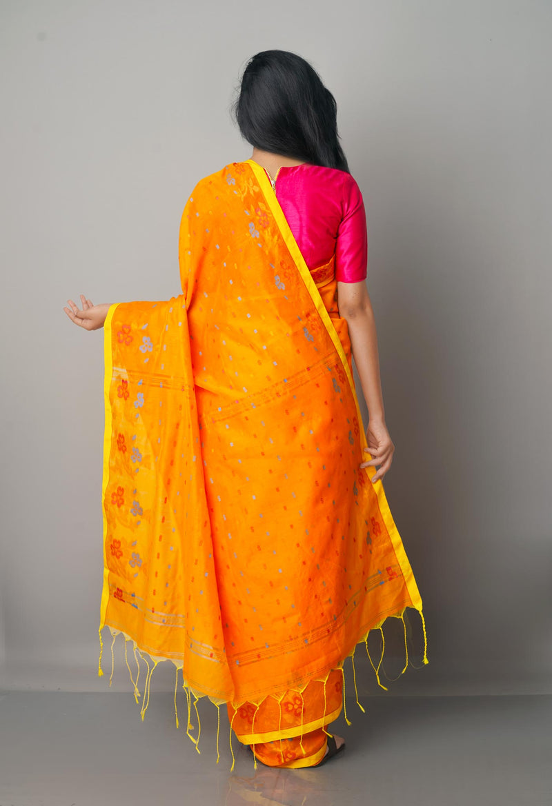 Orange Handloom Jamdhani Bengal Sico Saree-UNM68212