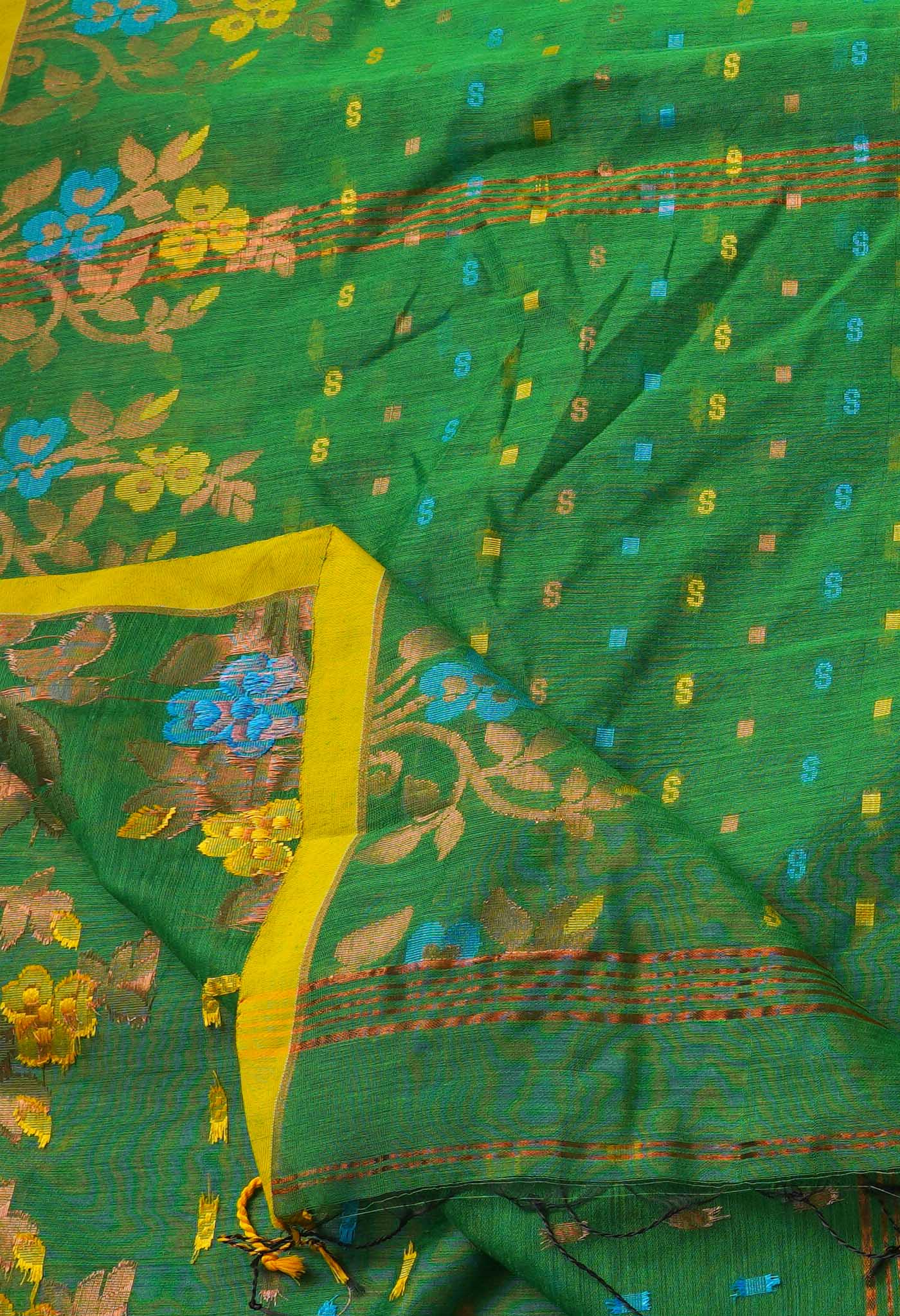 Parrot Green Handloom Jamdhani Bengal Sico Saree-UNM68214
