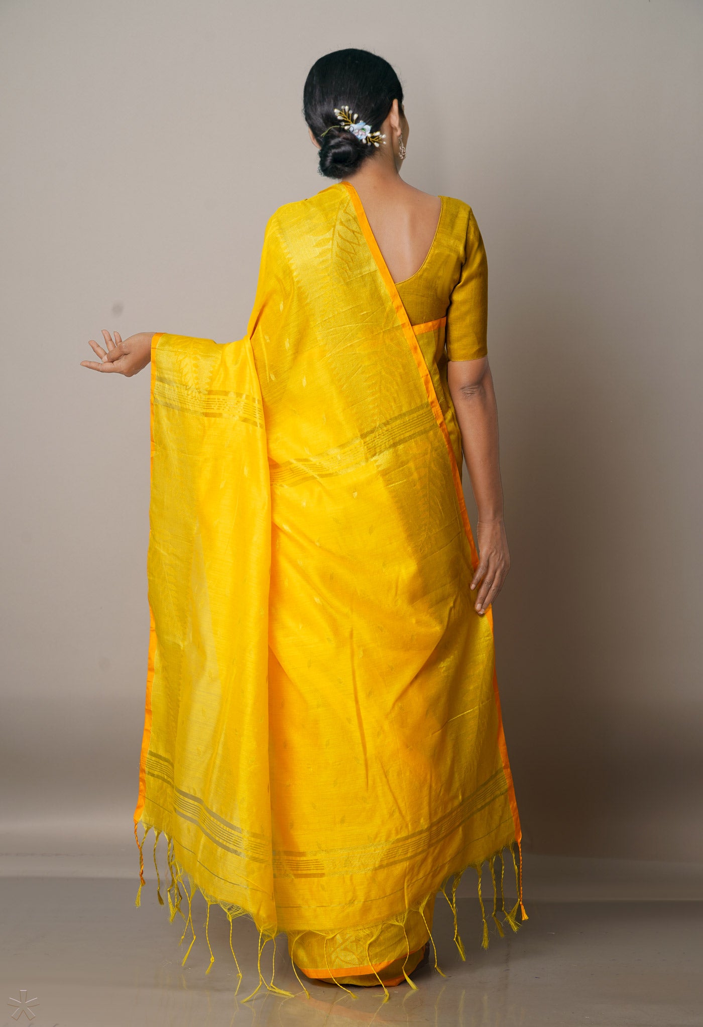 Yellow Handloom Jamdhani Bengal Sico Saree-UNM68221