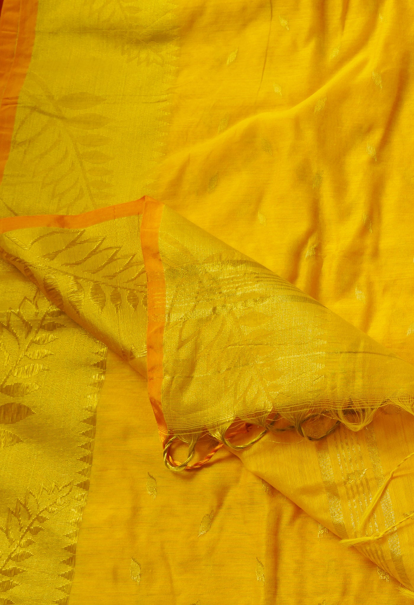 Yellow Handloom Jamdhani Bengal Sico Saree-UNM68221
