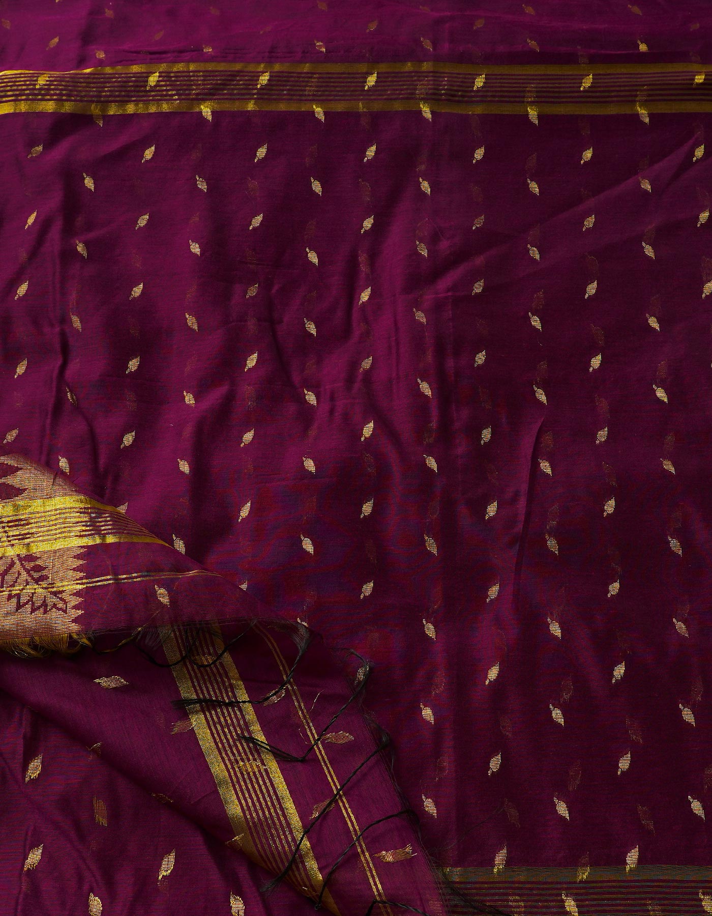 Purple Handloom Jamdhani Bengal Sico Saree-UNM68223