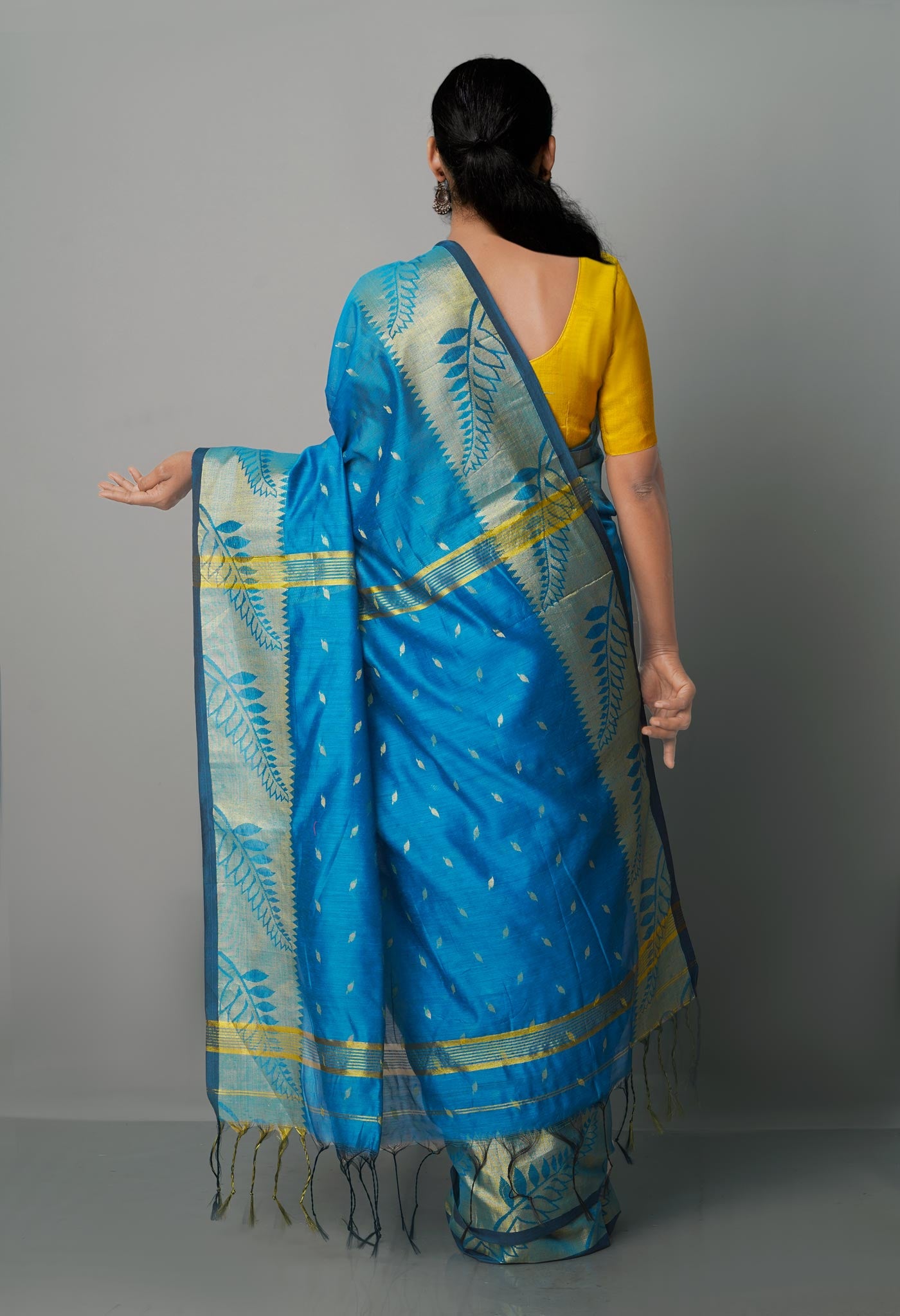 Blue Handloom Jamdhani Bengal Sico Saree-UNM68224