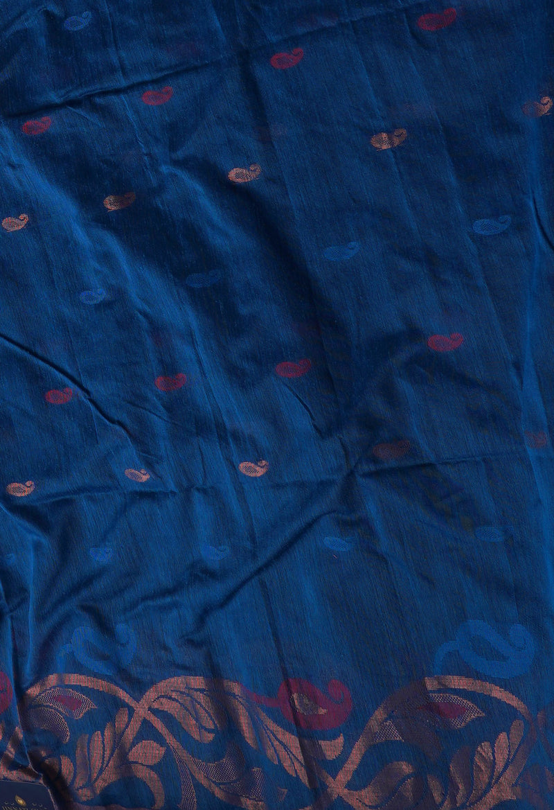 Navy Blue Handloom Jamdhani Bengal Sico Saree-UNM68245